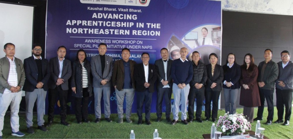 Director of Employment, Skill Development & Entrepreneurship, Savio Visa, with officials during the awareness and registration drive on PM-NAPS conducted at Government Industrial Training Institute, Kohima on November 21. (DIPR Photo)